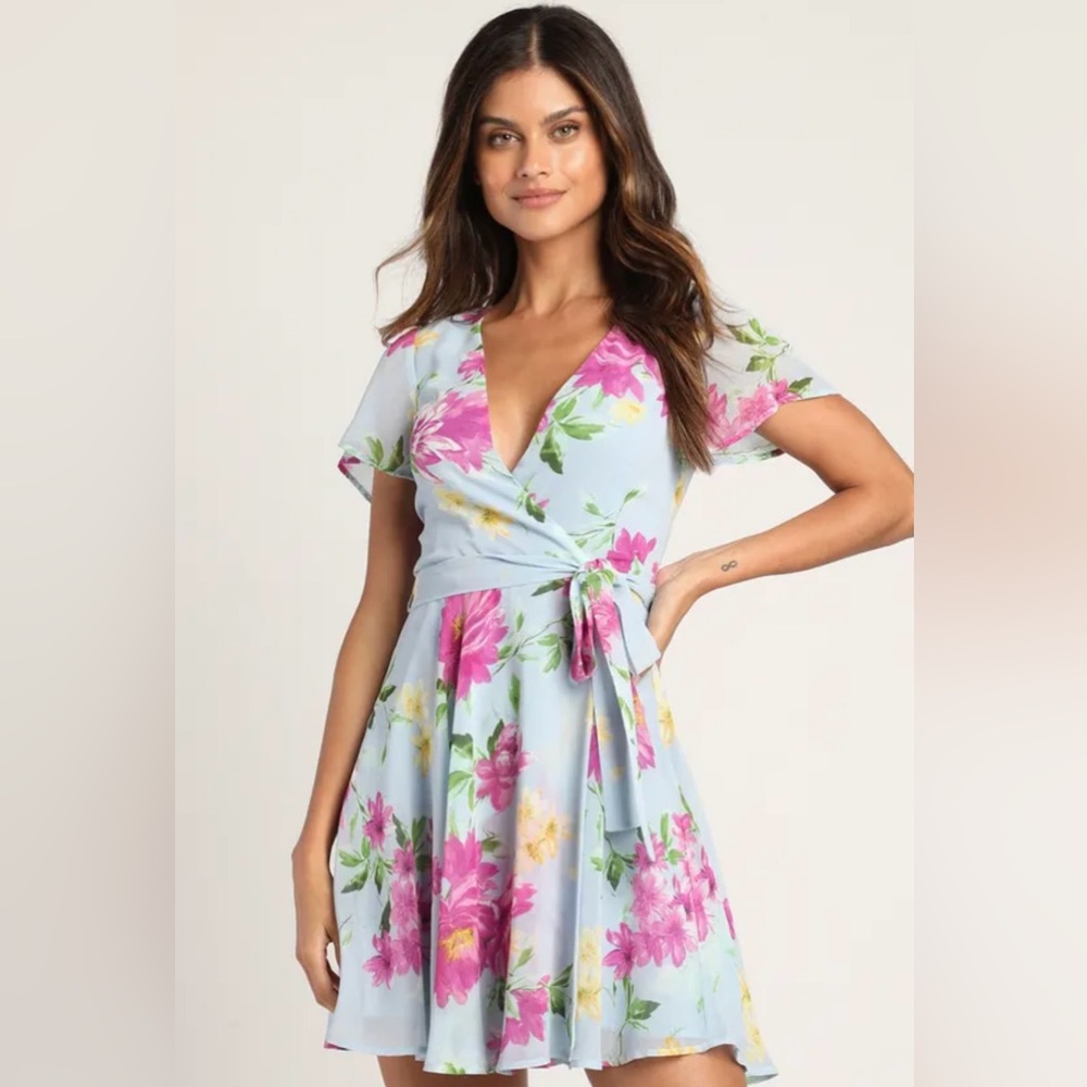 Lulu’s Blue Floral Dress XL